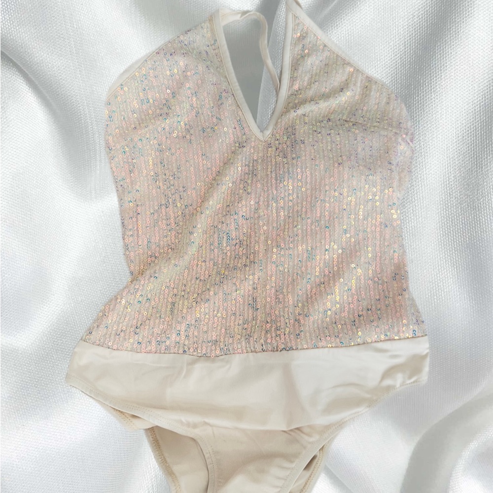 sequin beige iridescent going out bodysuit